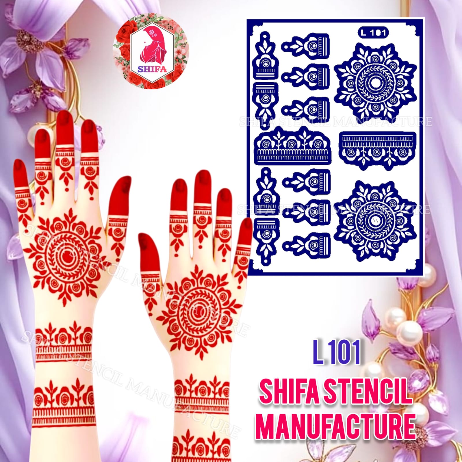 L101 – Royal Mandala Bands Sticker Overview Henna Stencil - Shifa Stencil
